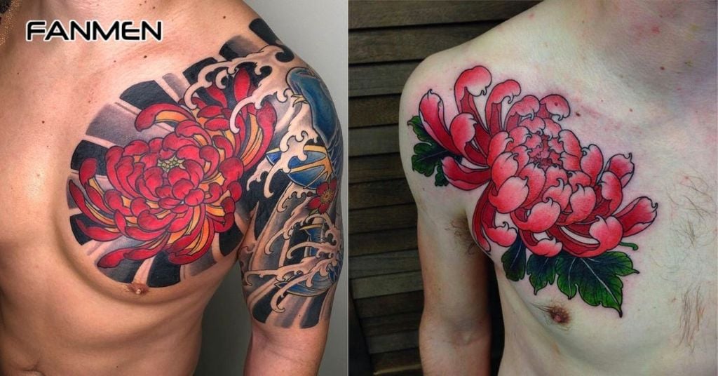 Hình xăm hoa nam ở ngực 1
