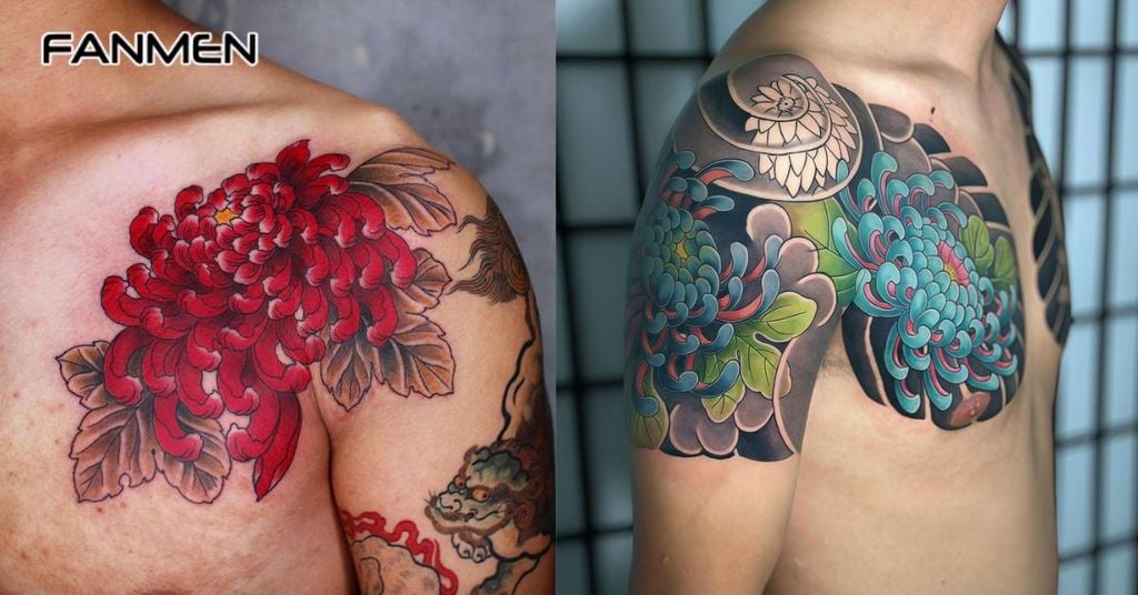 Hình xăm hoa nam ở ngực 2