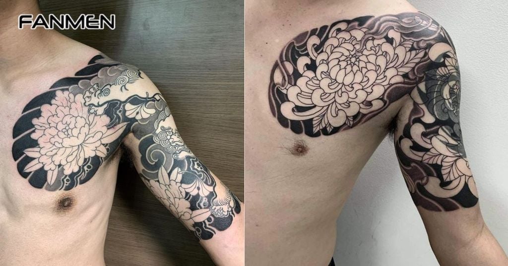 Hình xăm hoa nam ở ngực 4