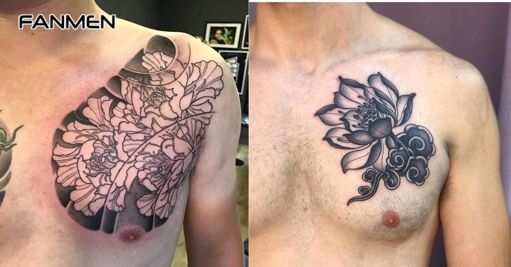 Hình xăm hoa nam ở ngực 7