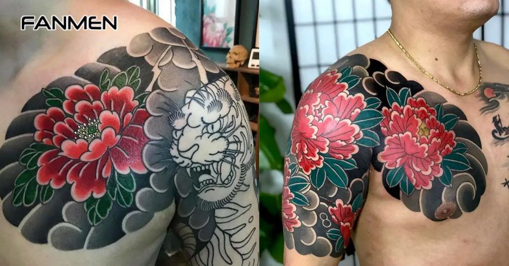 Hình xăm hoa ở ngực nam 10