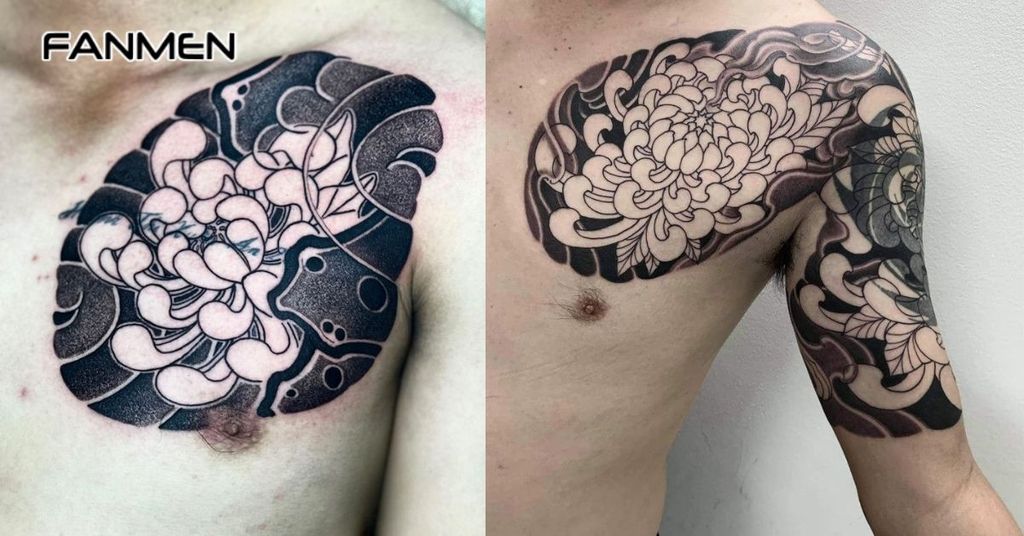 Hình xăm hoa ở ngực nam 16