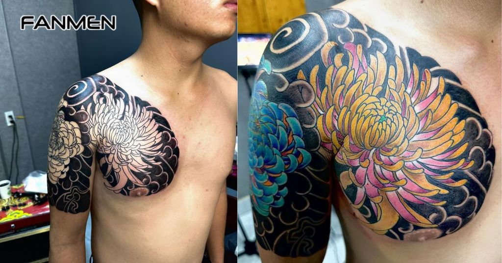 Hình xăm hoa ở ngực nam 19