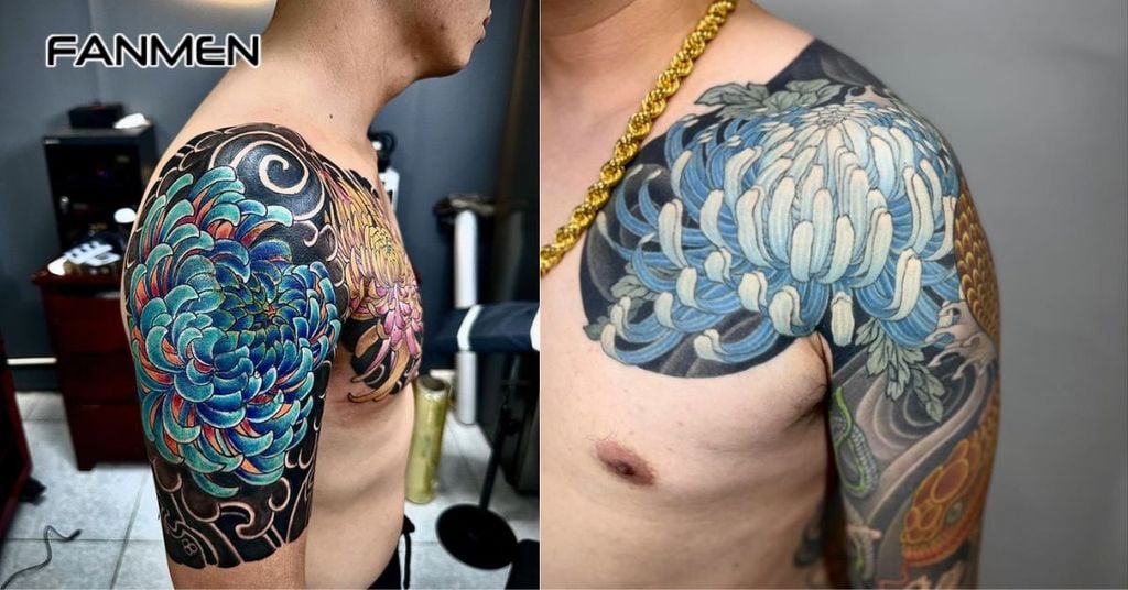 Hình xăm hoa ở ngực nam 20