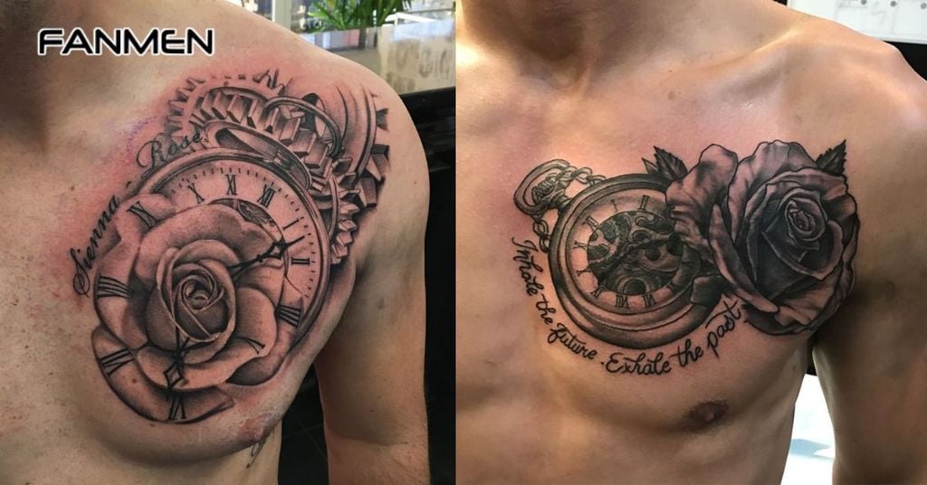 Hình xăm hoa ở ngực nam 2