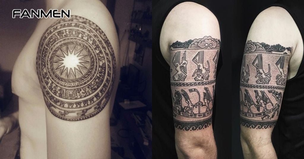 Hình xăm hoa văn bắp tay trống đồng 3