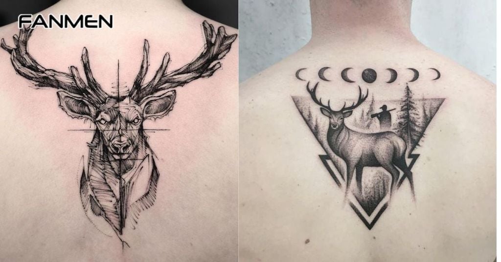 Hình xăm hươu cho nam ở lưng 10