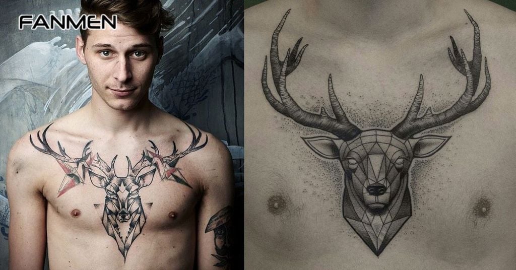 Hình xăm hươu cho nam ở ngực 2