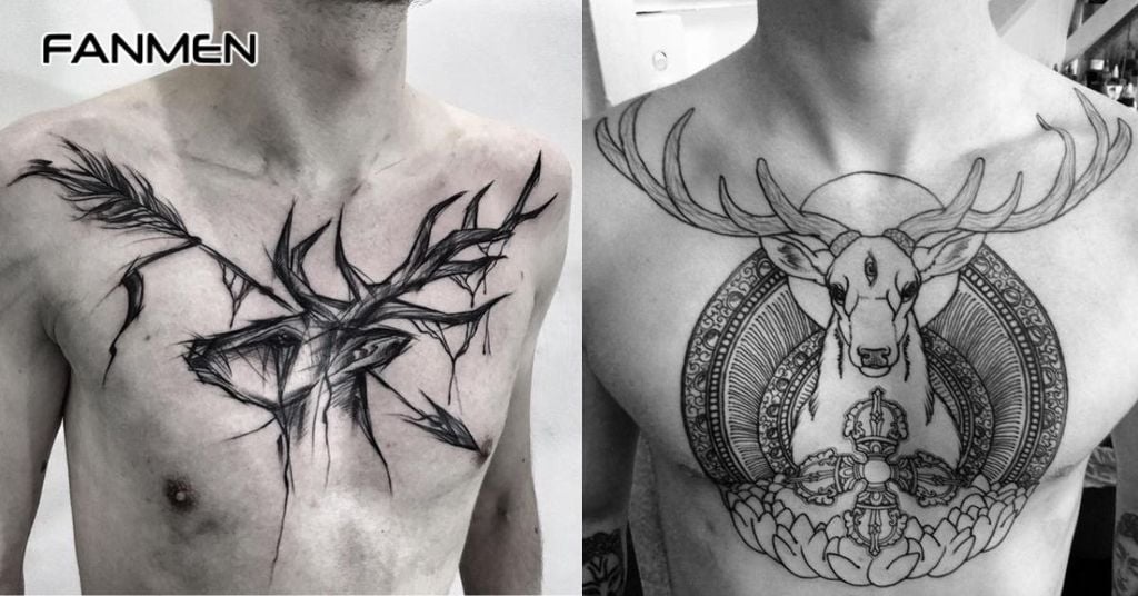 Hình xăm hươu cho nam ở ngực 3