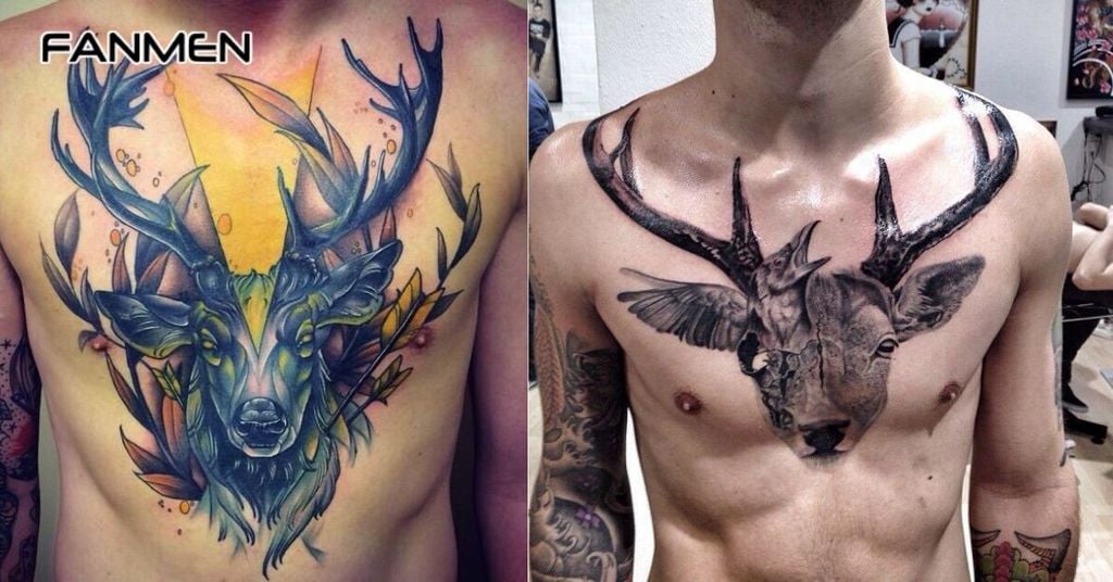 Hình xăm hươu cho nam ở ngực 5