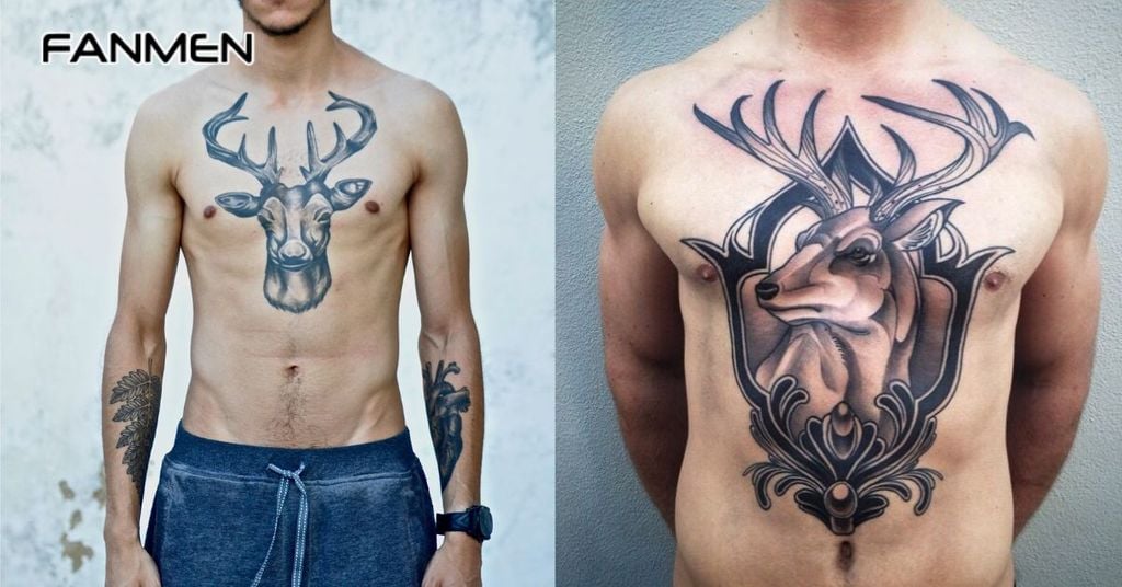 Hình xăm hươu cho nam ở ngực 6