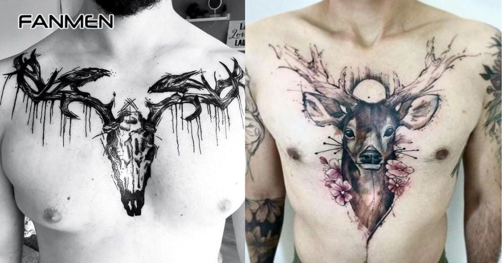 Hình xăm hươu cho nam ở ngực 8