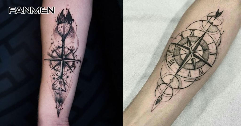 Hình xăm la bàn đen trắng 5