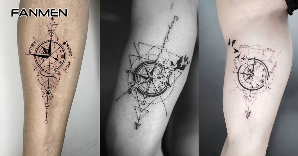 Hình xăm la bàn đen trắng 2