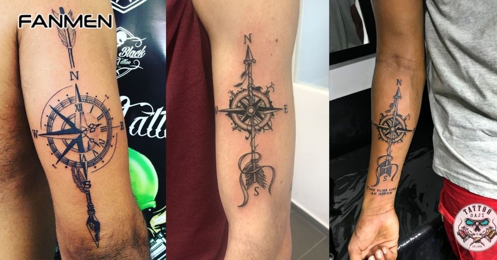 Hình xăm la bàn đen trắng 3