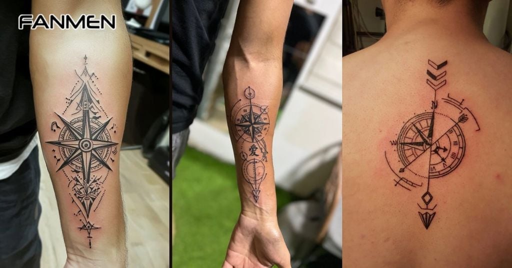 Hình xăm la bàn đen trắng 4