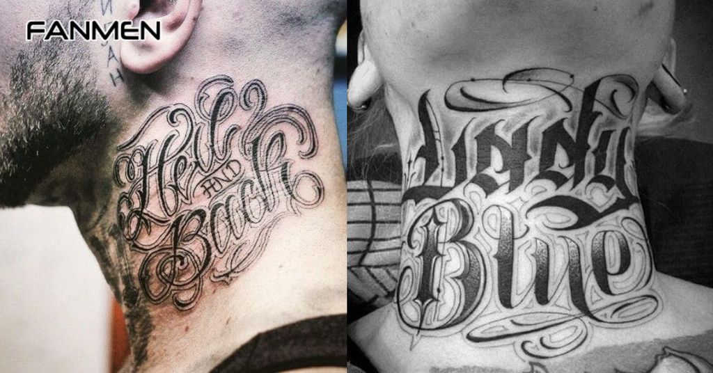 Hình xăm chữ Family ở cổ 1