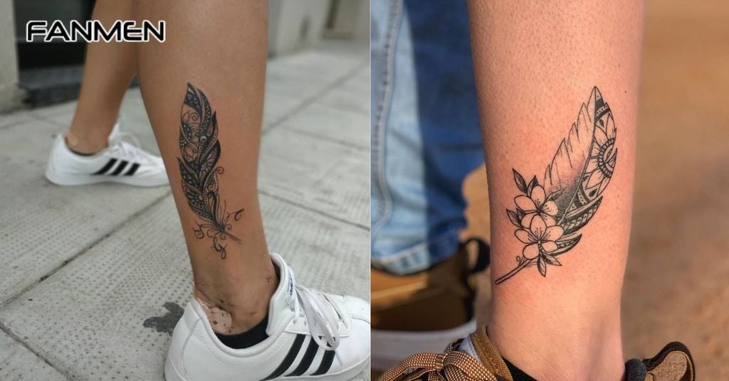 Hình xăm lông vũ cho nam ở chân 2