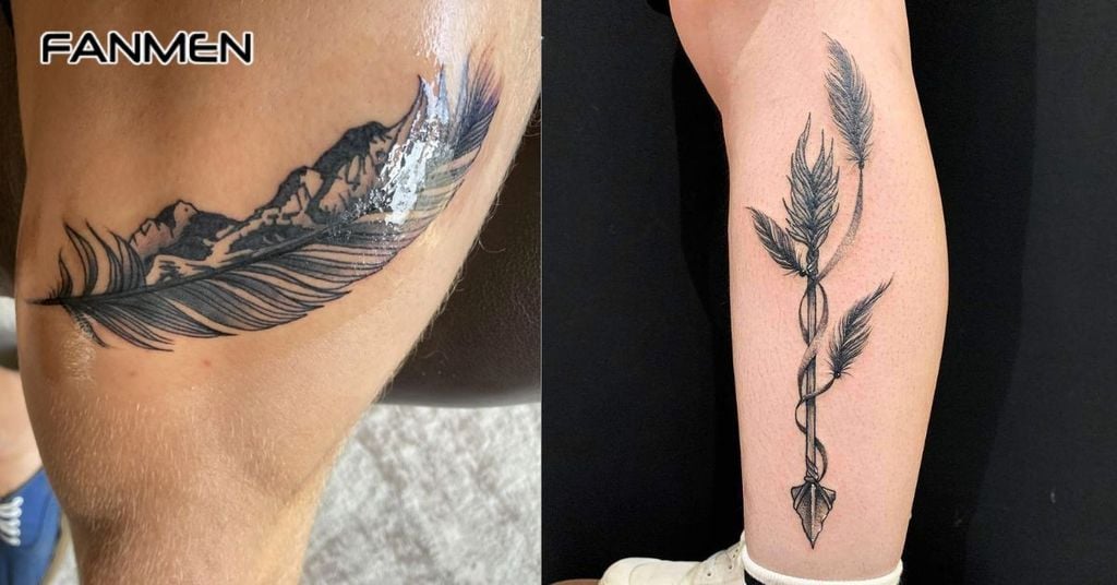 Hình xăm lông vũ cho nam ở chân 7