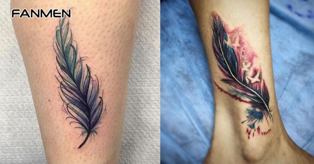 Hình xăm lông vũ cho nam ở chân 8