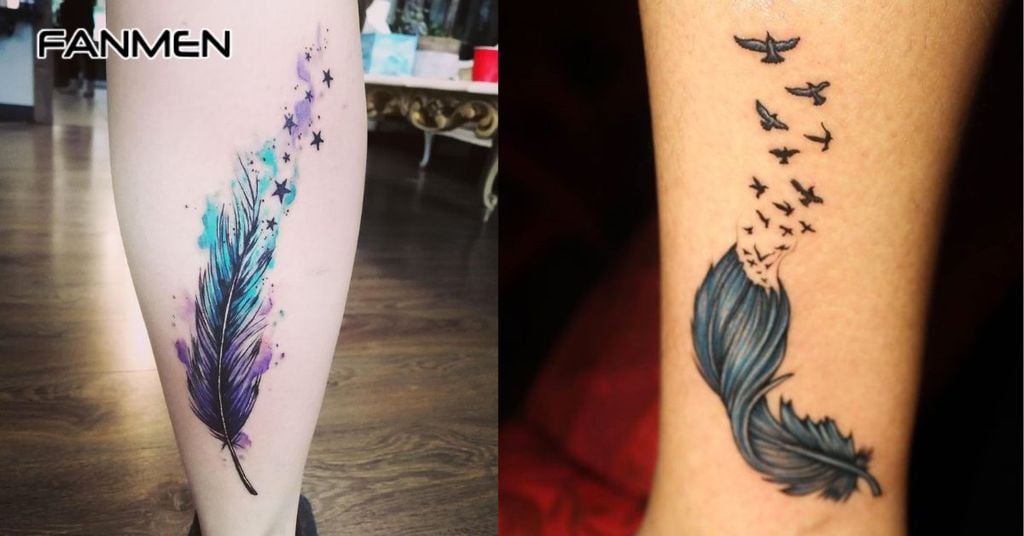 Hình xăm lông vũ cho nam ở chân 9