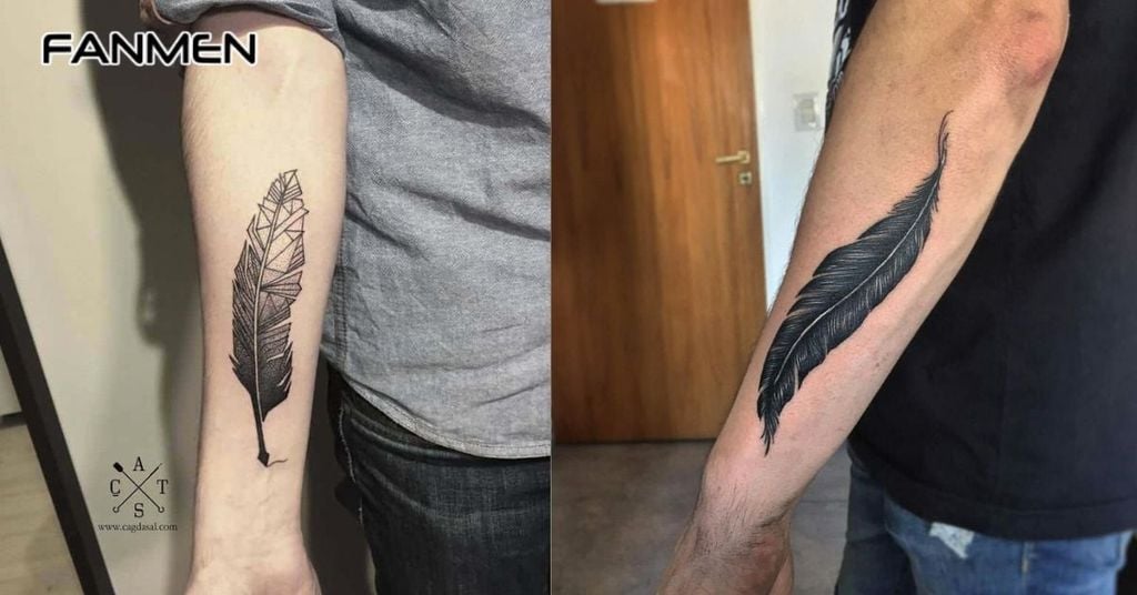 Hình xăm lông vũ cho nam ở tay 14