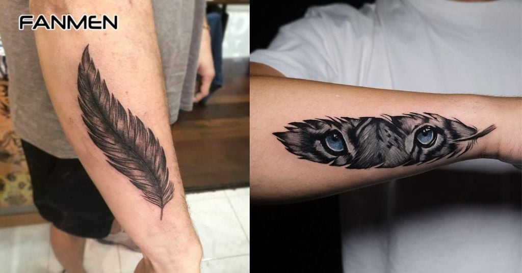 Hình xăm lông vũ cho nam ở tay 19