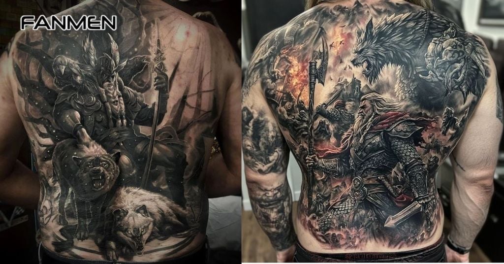 Hình xăm mạnh mẽ cho nam ở lưng