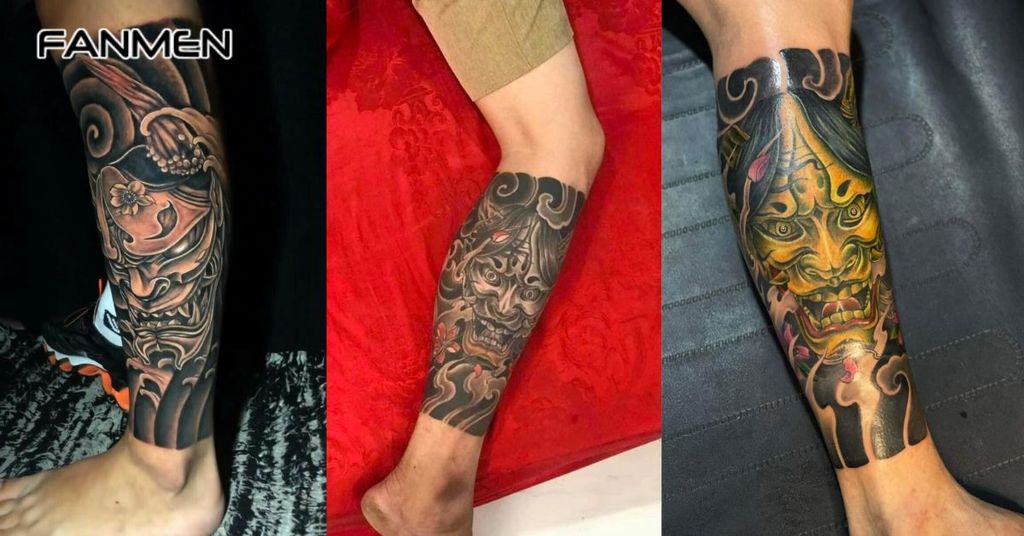 Hình xăm bắp chân cho nam hình mặt quỷ 4