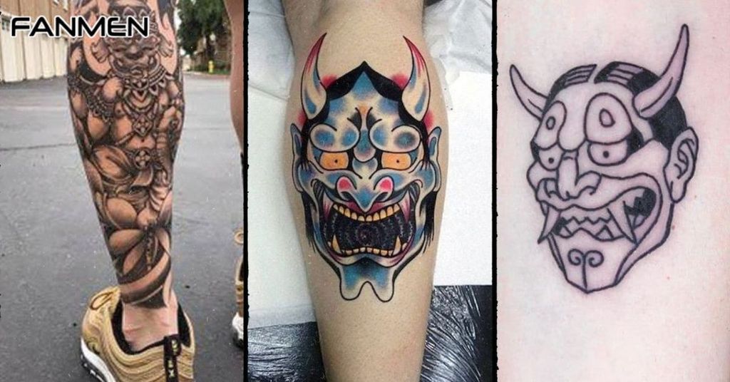 Mẫu hình xăm mặt quỷ ở bắp chân nam mẫu 2