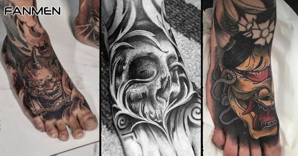 Mẫu hình xăm mặt quỷ ở mu bàn chân mẫu 1