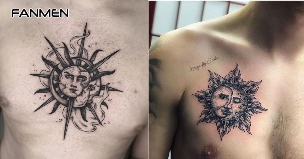 Mẫu hình xăm mặt trời kết hợp với mặt trăng cho nam 1