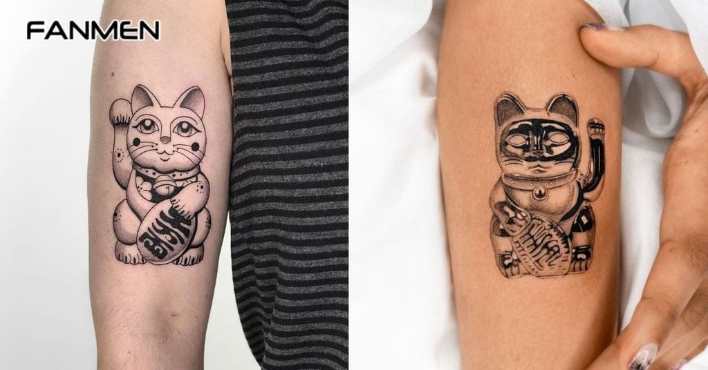 Hình xăm Mèo Thần Tài phong cách tối giản 5