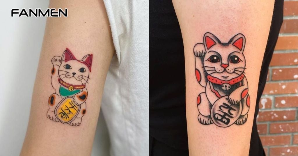 Hình xăm Mèo Thần Tài phong cách tối giản 6
