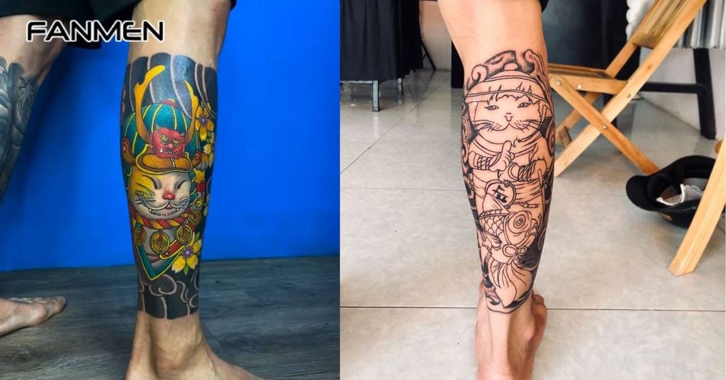 Hình xăm Mèo Thần Tài phong cách truyền thống 7