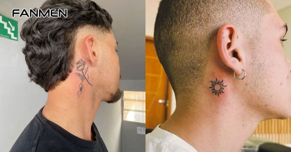 Hình xăm mini đẹp cho nam ở cổ