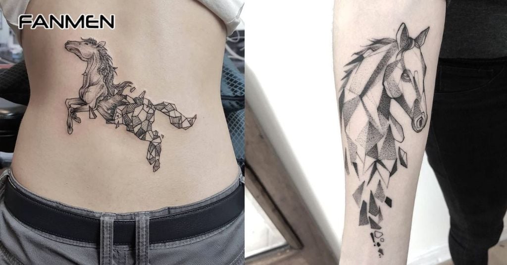 Hình xăm ngựa phong cách Geometric 4