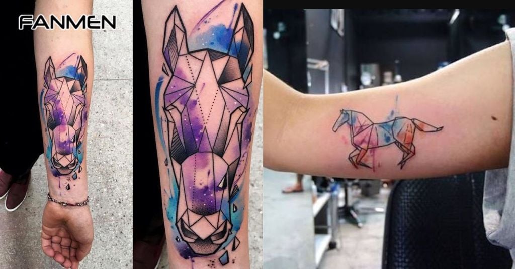 Hình xăm ngựa phong cách Geometric 5