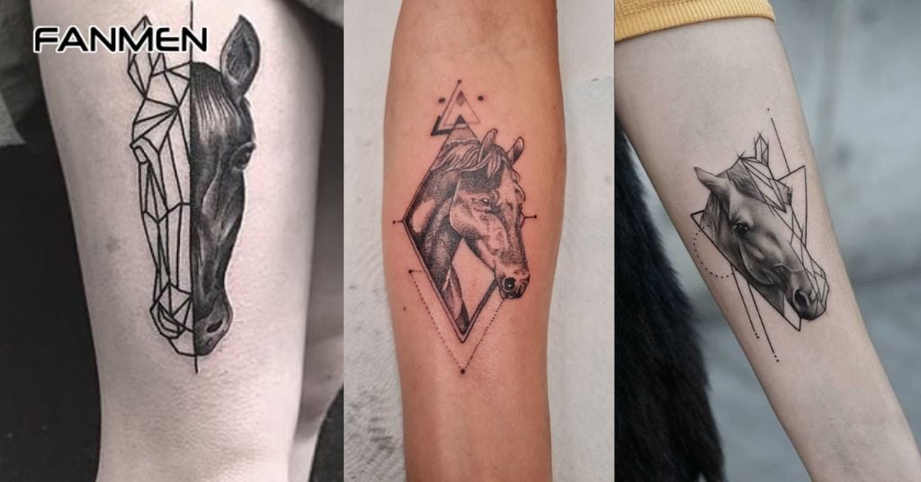 Hình Xăm Ngựa Phong Cách Geometric