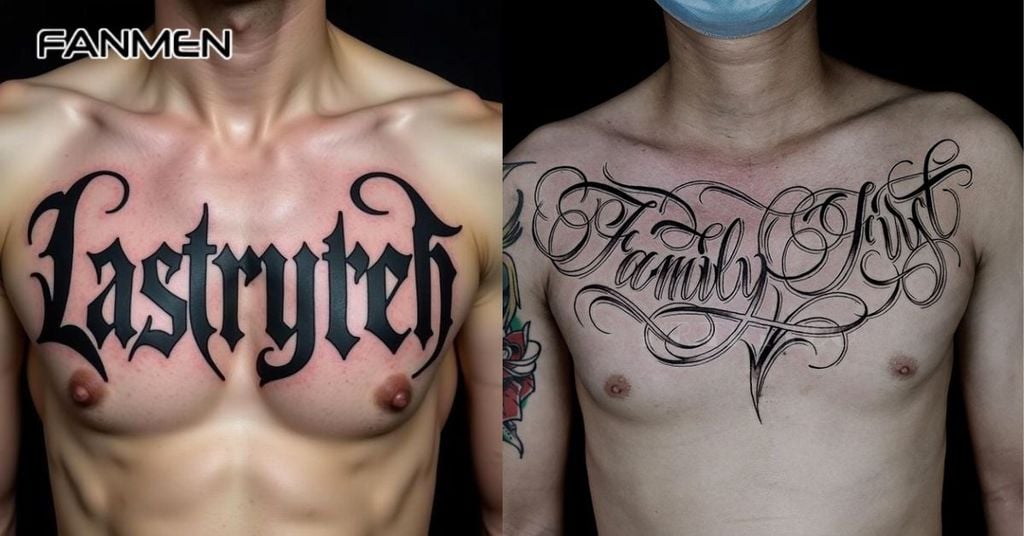 Hình xăm chữ ở ngực nam phong cách Gothic