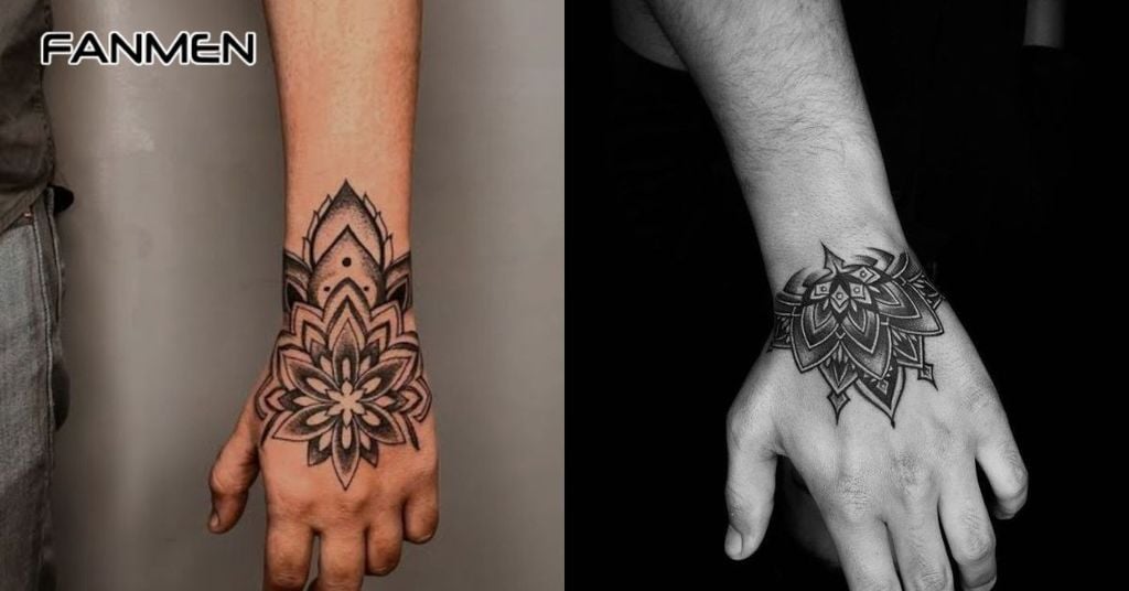 Hình xăm mu bàn tay nam phong cách Tribal