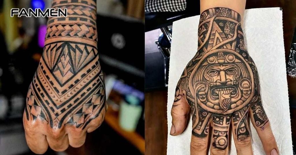 Hình xăm mu bàn tay nam phong cách Tribal