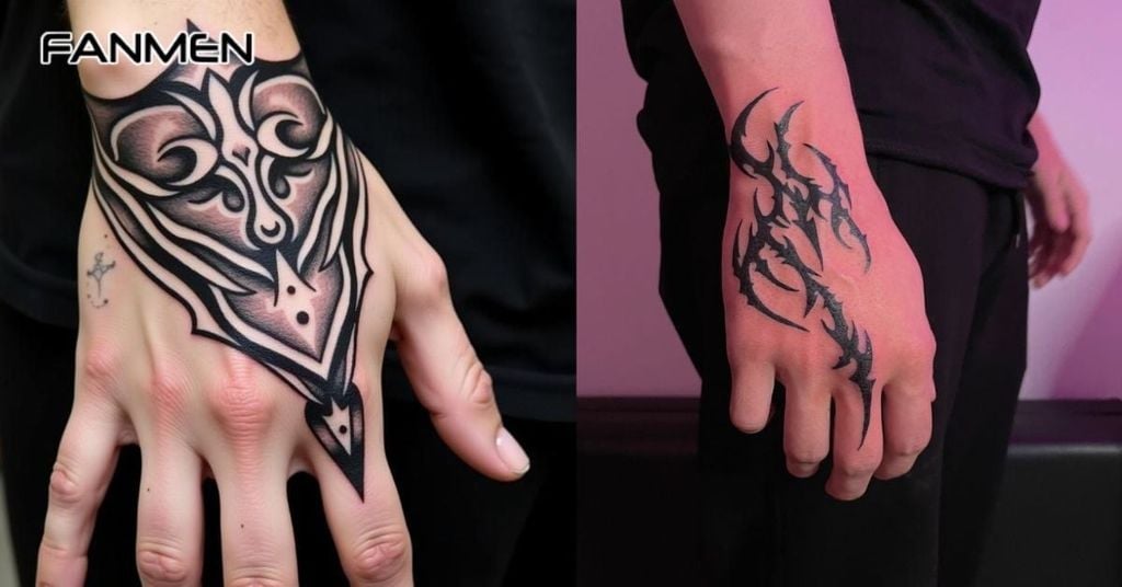 Hình xăm mu bàn tay nam phong cách Tribal