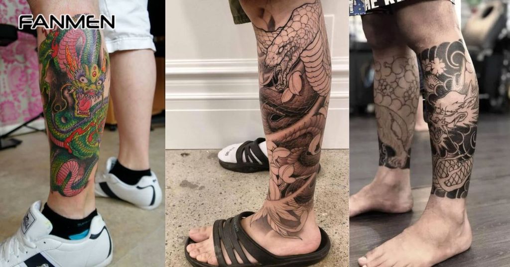 Hình xăm bắp chân họa tiết hình rồng 3