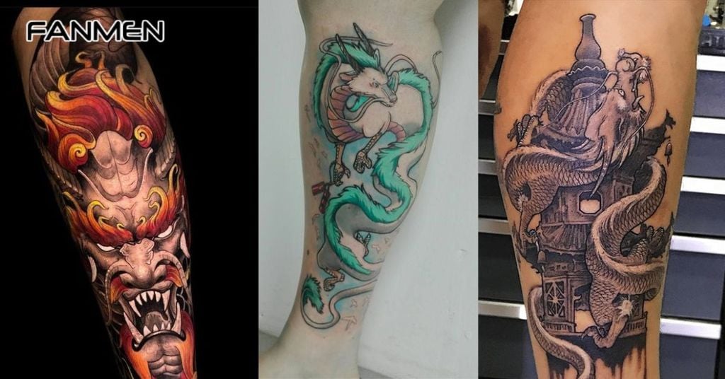Hình xăm bắp chân họa tiết hình rồng 6