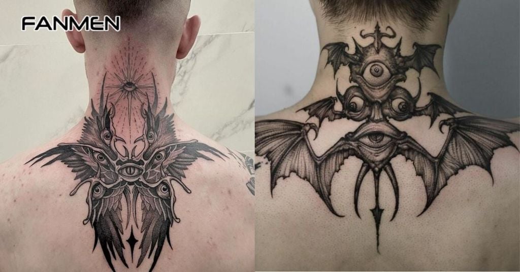 Hình xăm hoa sau gáy nam chất 10