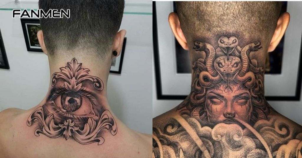 Hình xăm hoa sau gáy nam chất 4