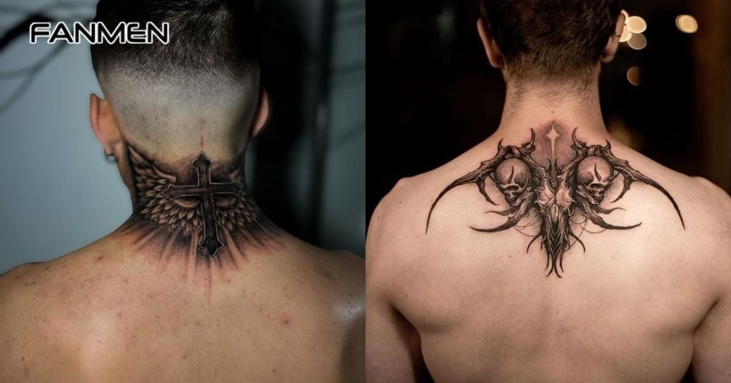 Hình xăm hoa sau gáy nam chất 9