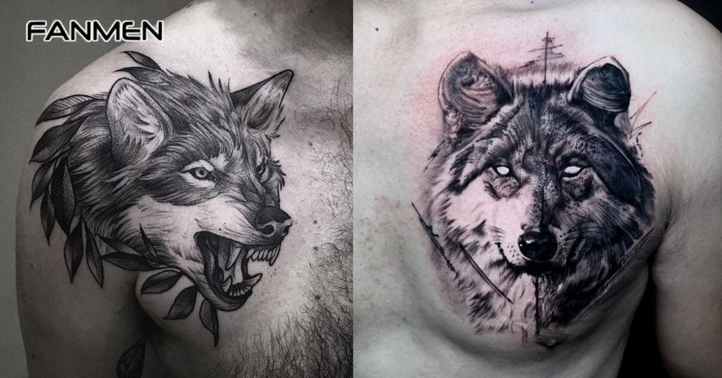 Hình xăm sói ở ngực nam 3