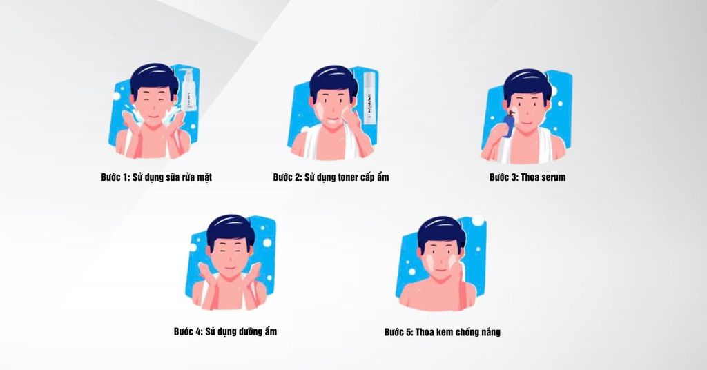 Các bước skincare cho da hỗn hợp thiên dầu nam buổi sáng